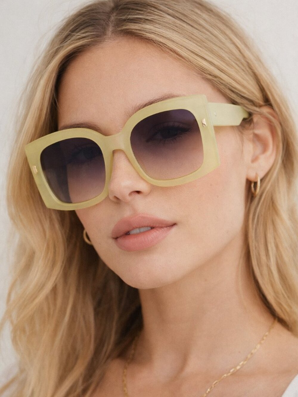 Oversized Square Sunglasses Pastel Lime Green Gradient Lens